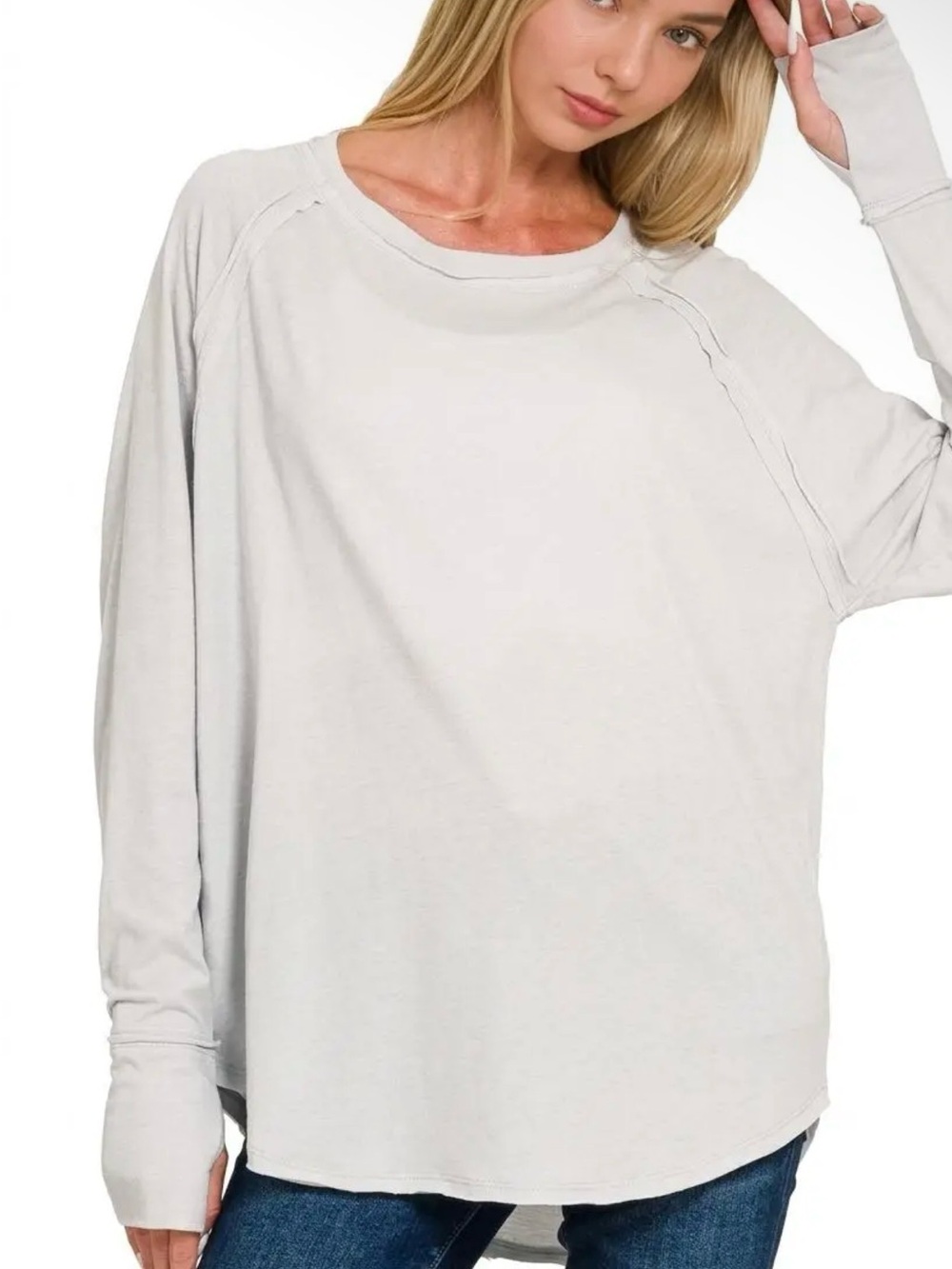 Zanana raglan Women's Relaxed Crewneck Long-Sleeve Top - White